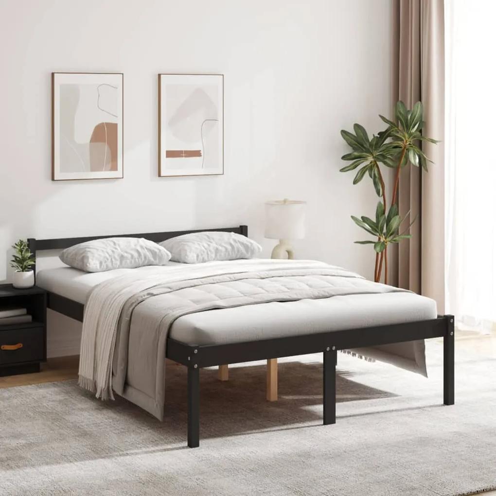 Cadru de pat mic dublu 4FT, negru, 120x190 cm, lemn masiv Negru, 120 x 190 cm