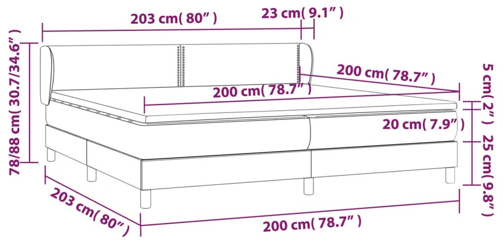 Pat cu arcuri, cu saltea, gri, 200x200 cm, piele ecologica Gri, 200 x 200 cm, Culoare unica si cuie de tapiterie