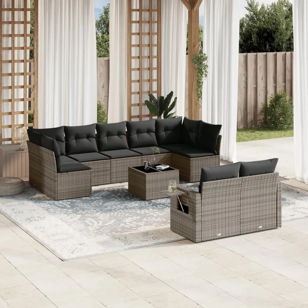 3220629 vidaXL Set mobilier de grădină cu perne, 10 piese, gri, poliratan