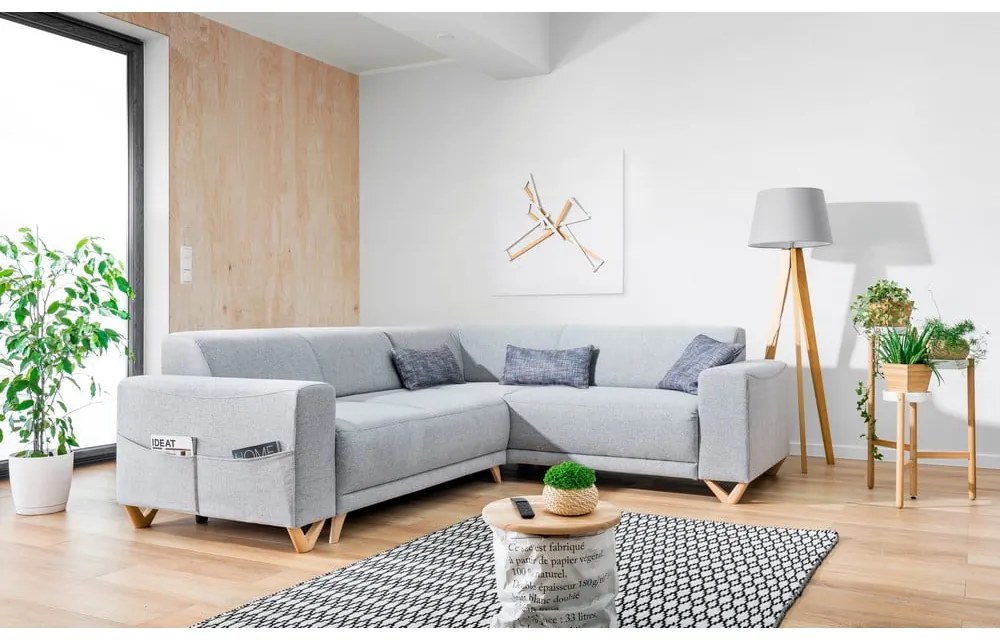 Colțar gri deschis extensibil/cu spațiu de depozitare (cu colț pe partea dreaptă/în formă de ”L”) Classy Sophie – Miuform