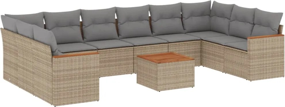 vidaXL Set canapele de grădină, 11 piese, cu perne, bej, poliratan