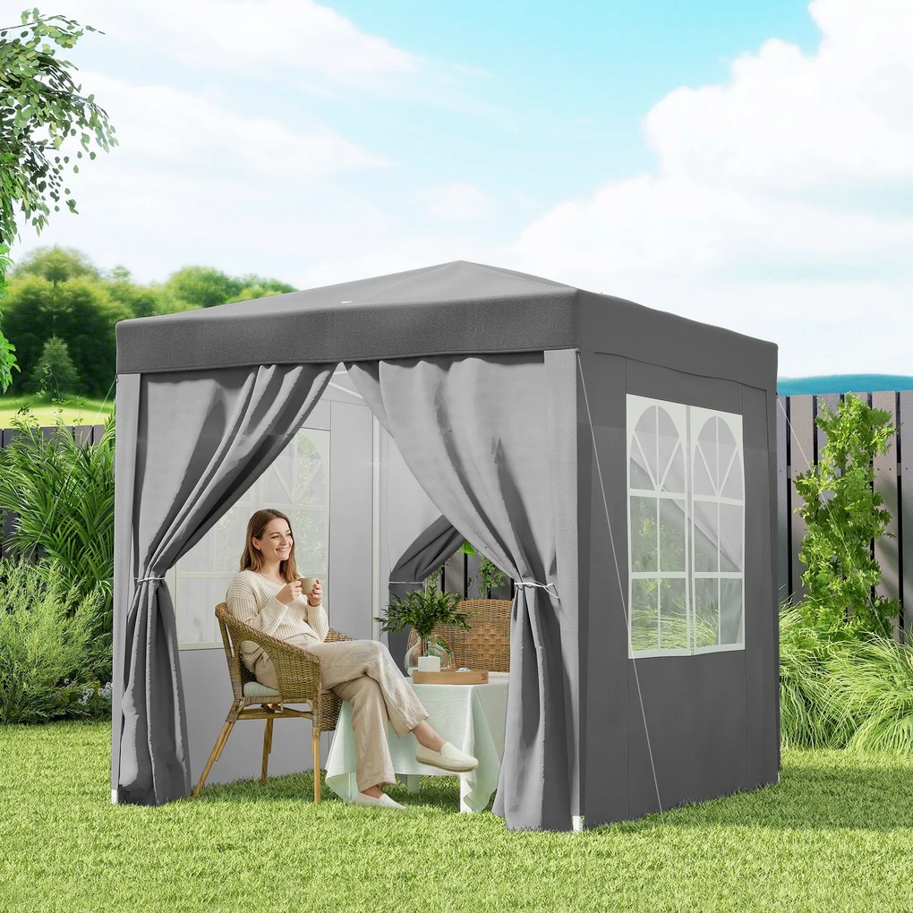 Outsunny Foișor Pliabil 2x2 m Pop Up cu 2 Uși, 2 Ferestre, 4 Pereți Detașabili, Foișor de Exterior cu Husă de Transport din Oțel și Țesătură Oxford, pentru Grădină, Petreceri, Camping, Gri | Aosom Romania