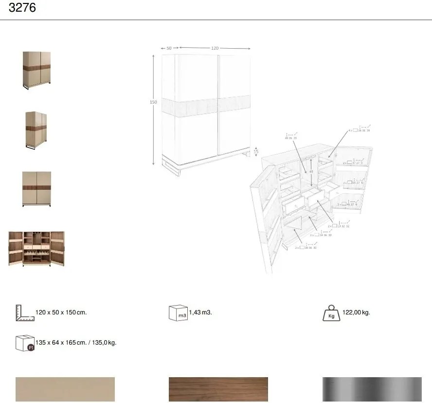 Bufet, Bar design LUX furnir de nuc si piele High sideboard