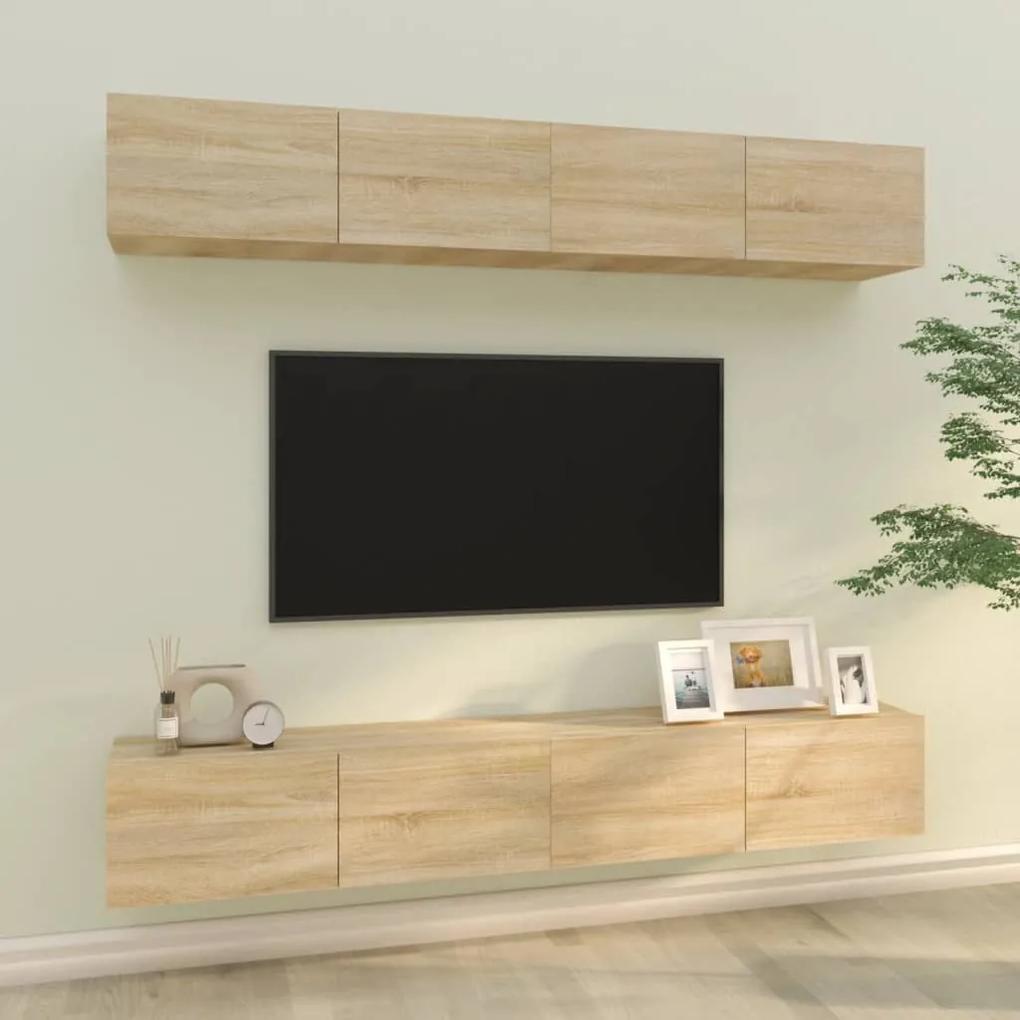 Dulapuri TV de perete, 4 buc., stejar sonoma, 100x30x30 cm 4, Stejar sonoma, 100 x 30 x 30 cm