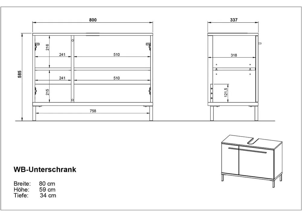 Dulap gri-bej sub chiuveta cu aspect de nuc 80x59 cm Yonkers - Germania