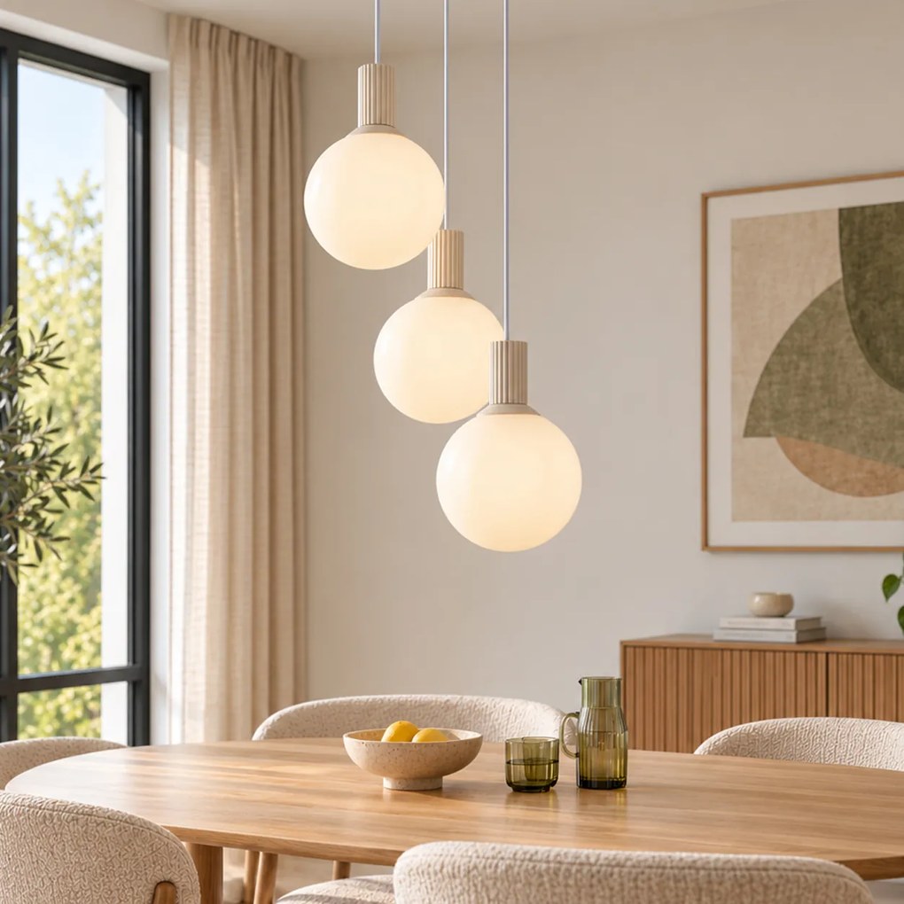 Lampă suspendată scandinavă bej cu sticlă opală cu 3 lumini - Polly