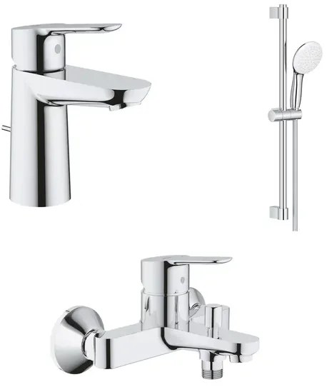 Set baterii lavoar cada Grohe BauEdge si dus cu bara Tempesta crom lucios