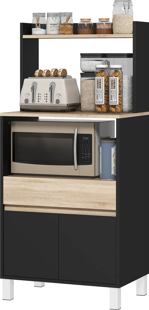 HOMCOM Mobilier pentru cuptor cu microunde, bufet de bucătărie cu dulap sertar raft superior, 60 x 40 x 131 cm stejar și negru | Aosom Romania