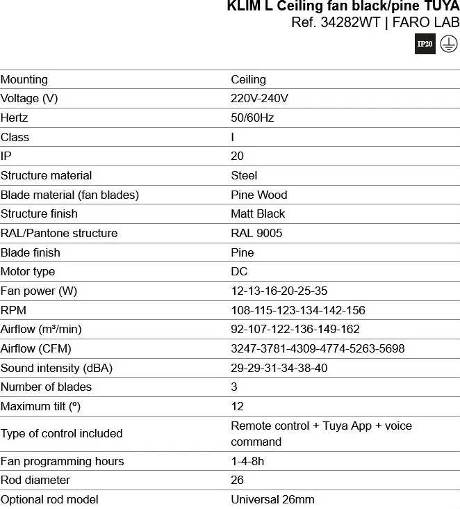Ventilator smart sistem TUYA si telecomanda KLIM L 150cm, negru/ pin