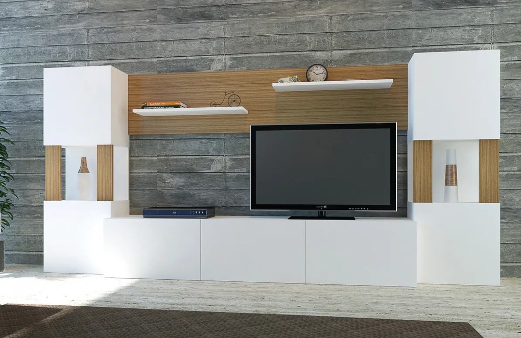 Ansamblu Comoda TV Lore Alb-Teak