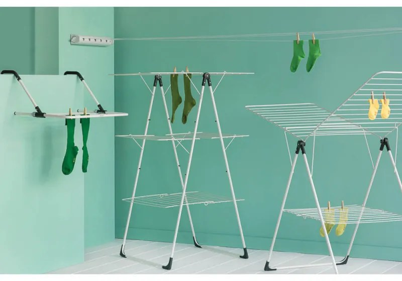 Uscator de rufe suspendat Branbatia 90300178, 4,5 m, Pentru pereti pana la 11 cm, Brate pliabile, Inox