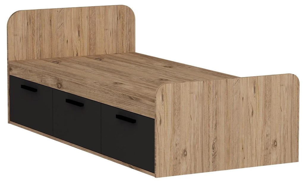 Pat de o persoană 90 cm Pelavi 1 (pin atlantic + antracit) (cu somieră). 1094838