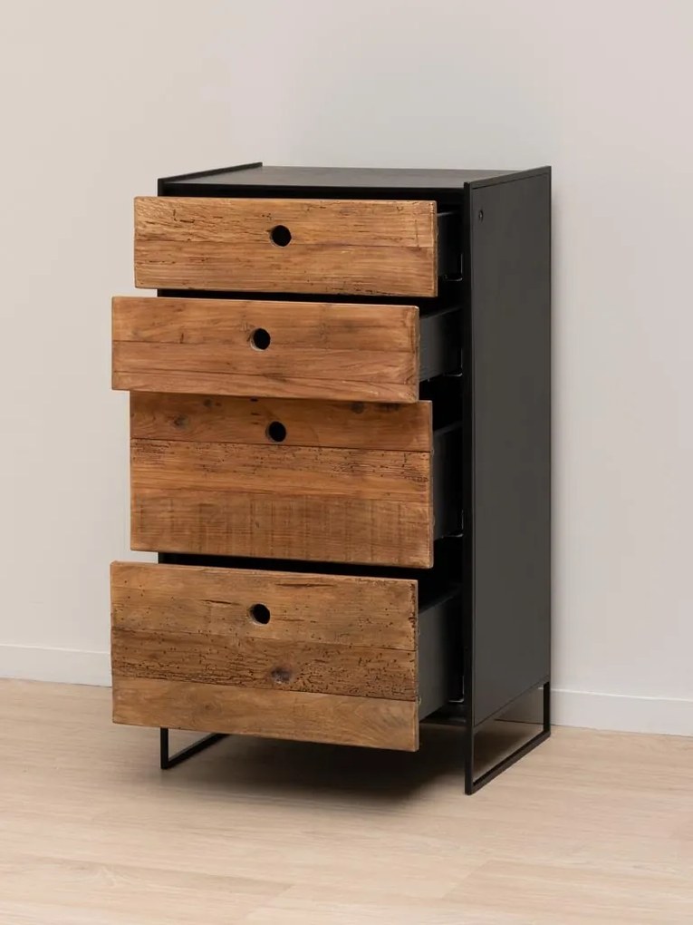 Comoda natur, din lemn de pin, cu 4 sertare, aspect rustic, Utah