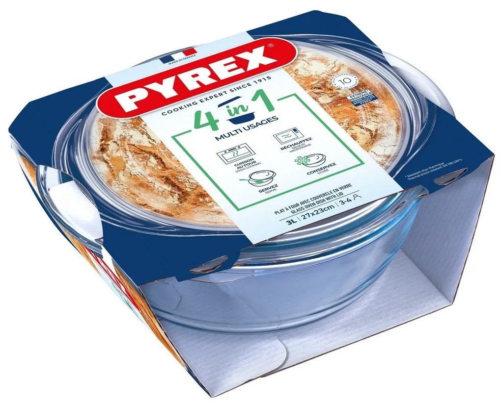 Tavă de copt din sticlă Pyrex cu capac rotund 3 l