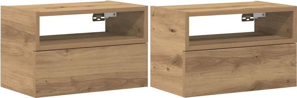 vidaXL Noptiere de perete, 2 buc., Stejar artizanal, 45x26x28,5 cm