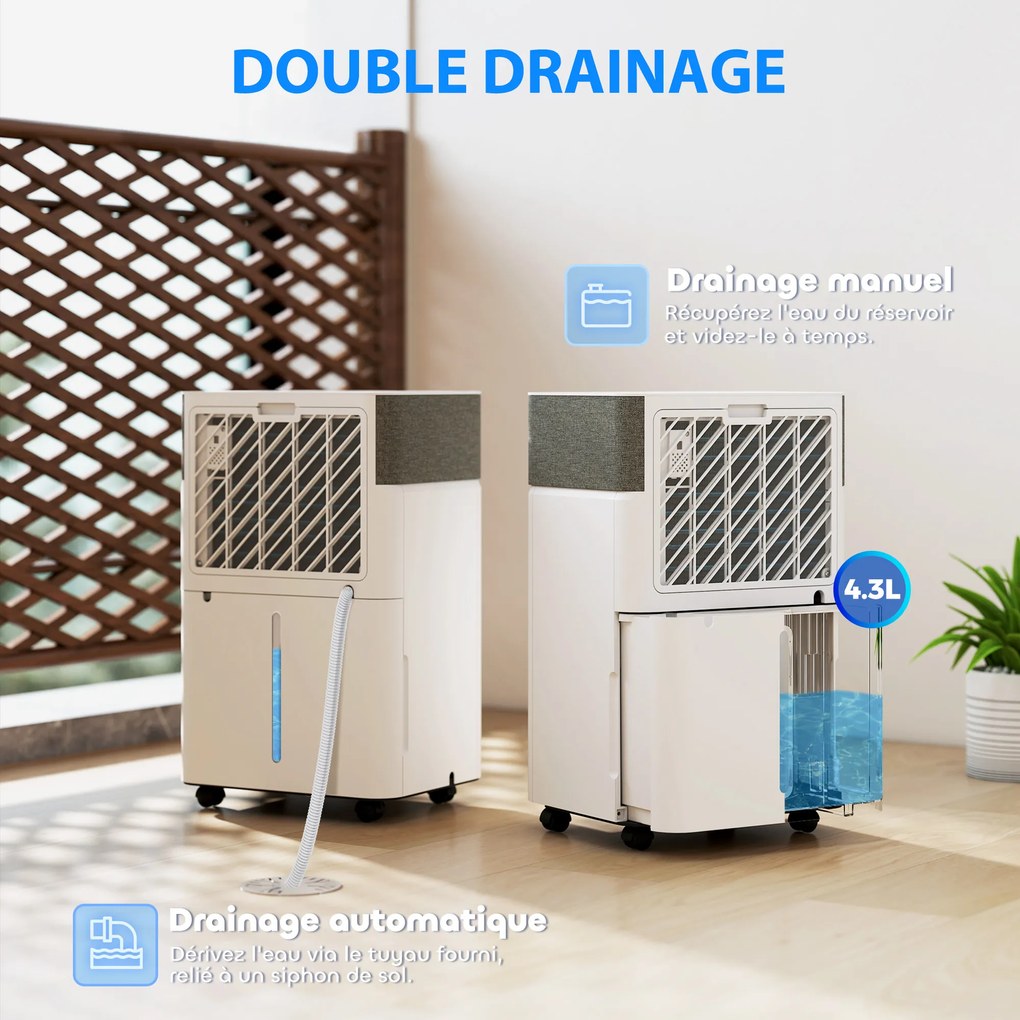 HOMCOM Dezumidificator de aer 20 L/zi, dezumidificator silențios, rezervor apă 4,5 L, 30,5x23,5x49,5cm, alb | Aosom Romania