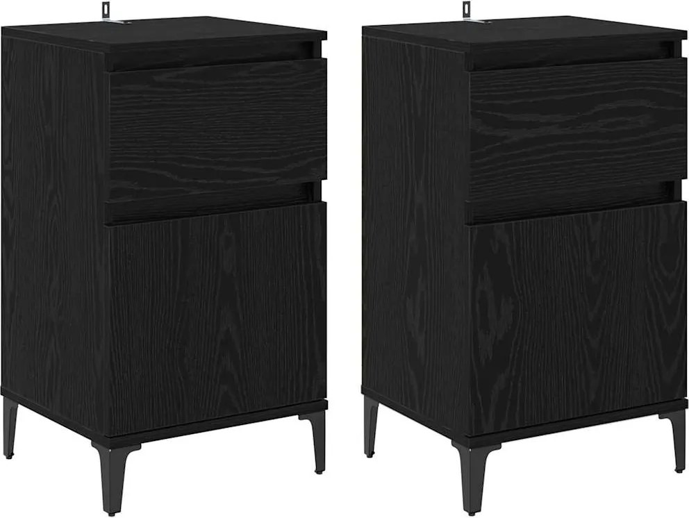 vidaXL Dulap de noapte cu sertar 2 pcs Stejar Negru 40 x 35 x 70 cm