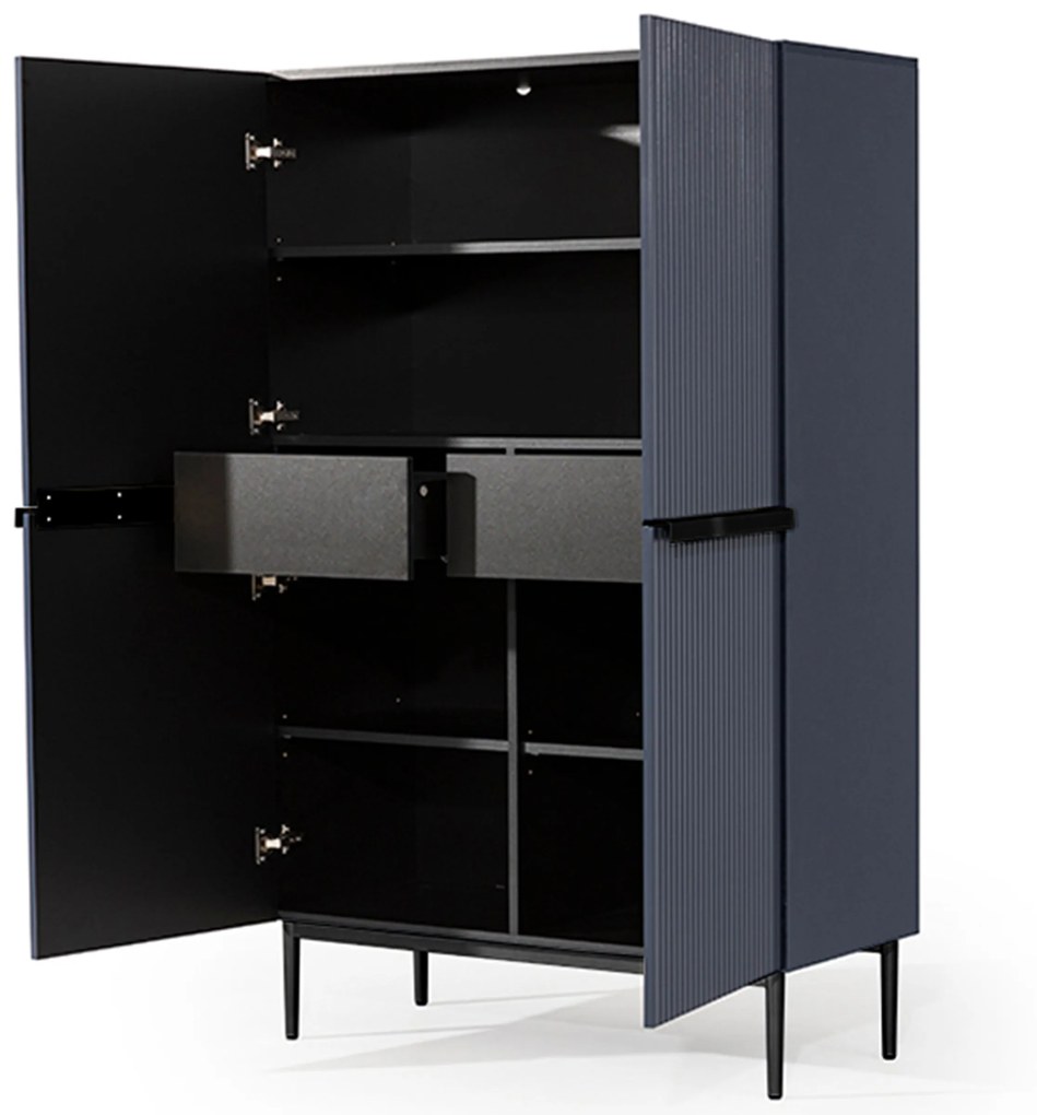 Bufet Nicole 100 cm cu mânere și picioare metalice - bleumarin / picioare negre