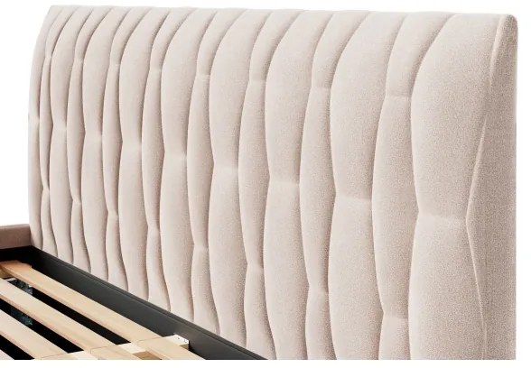 Pat tapițat FLORA, 160x200 cm, bej, fără saltea