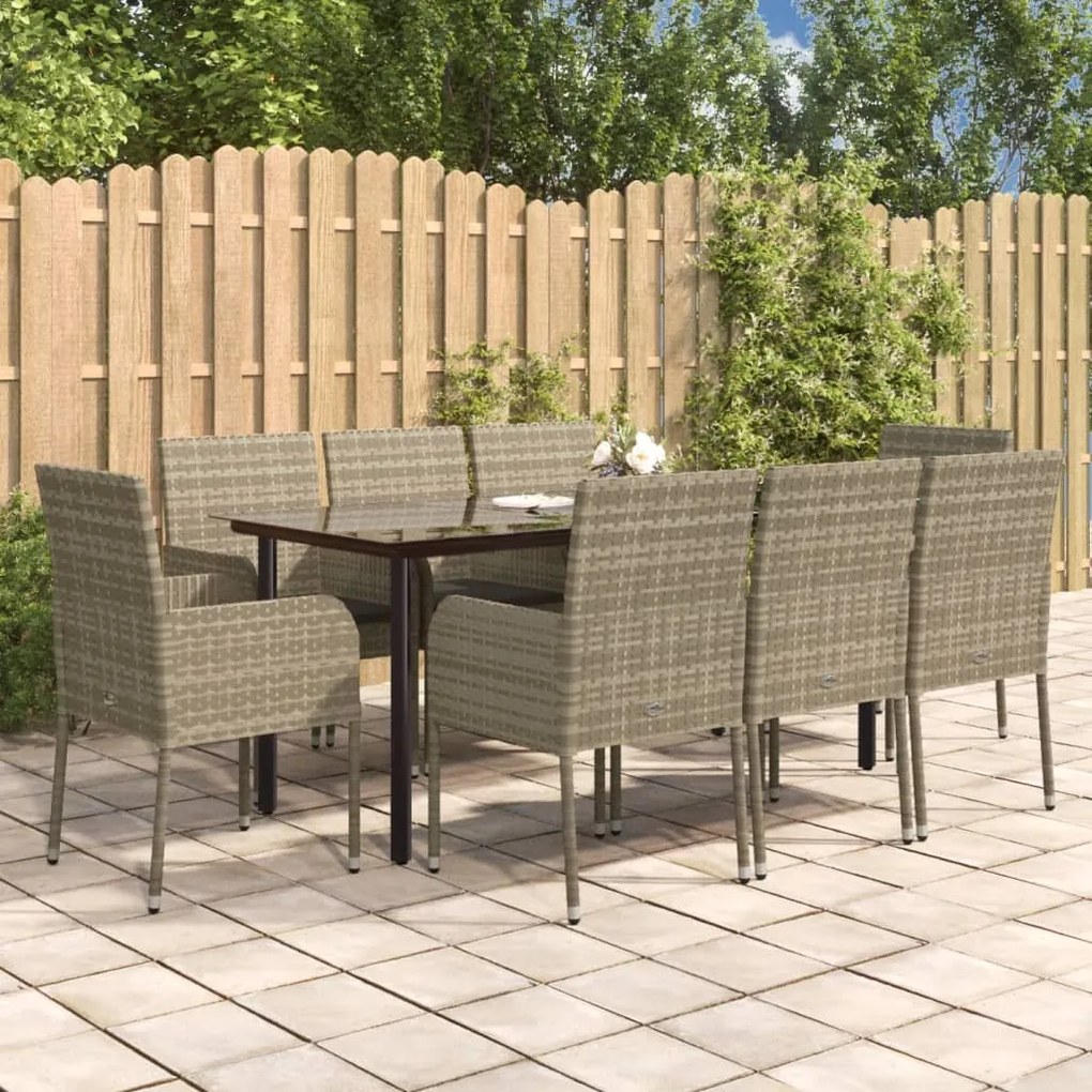 3185164 vidaXL Set mobilier de grădină cu perne, 9 piese, negru/gri, poliratan