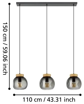 Lustră pe cablu Eglo 390318 MAGACELA 3xE27/40W/230V fumuriu