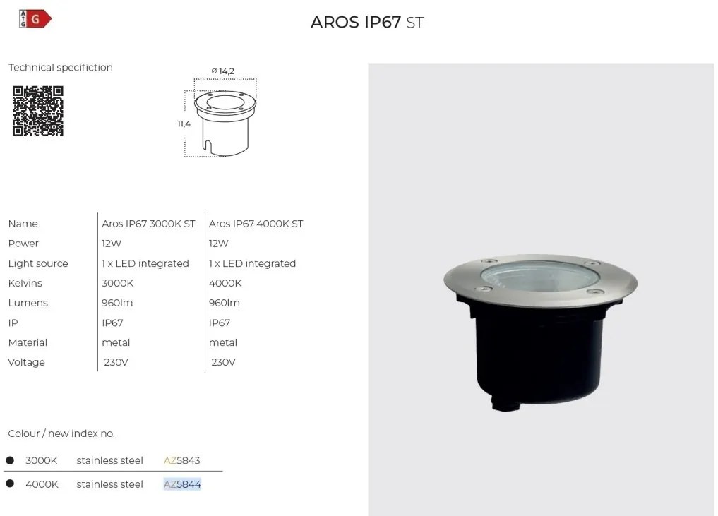 Spot LED incastrabil de exterior IP67 AROS 3000K