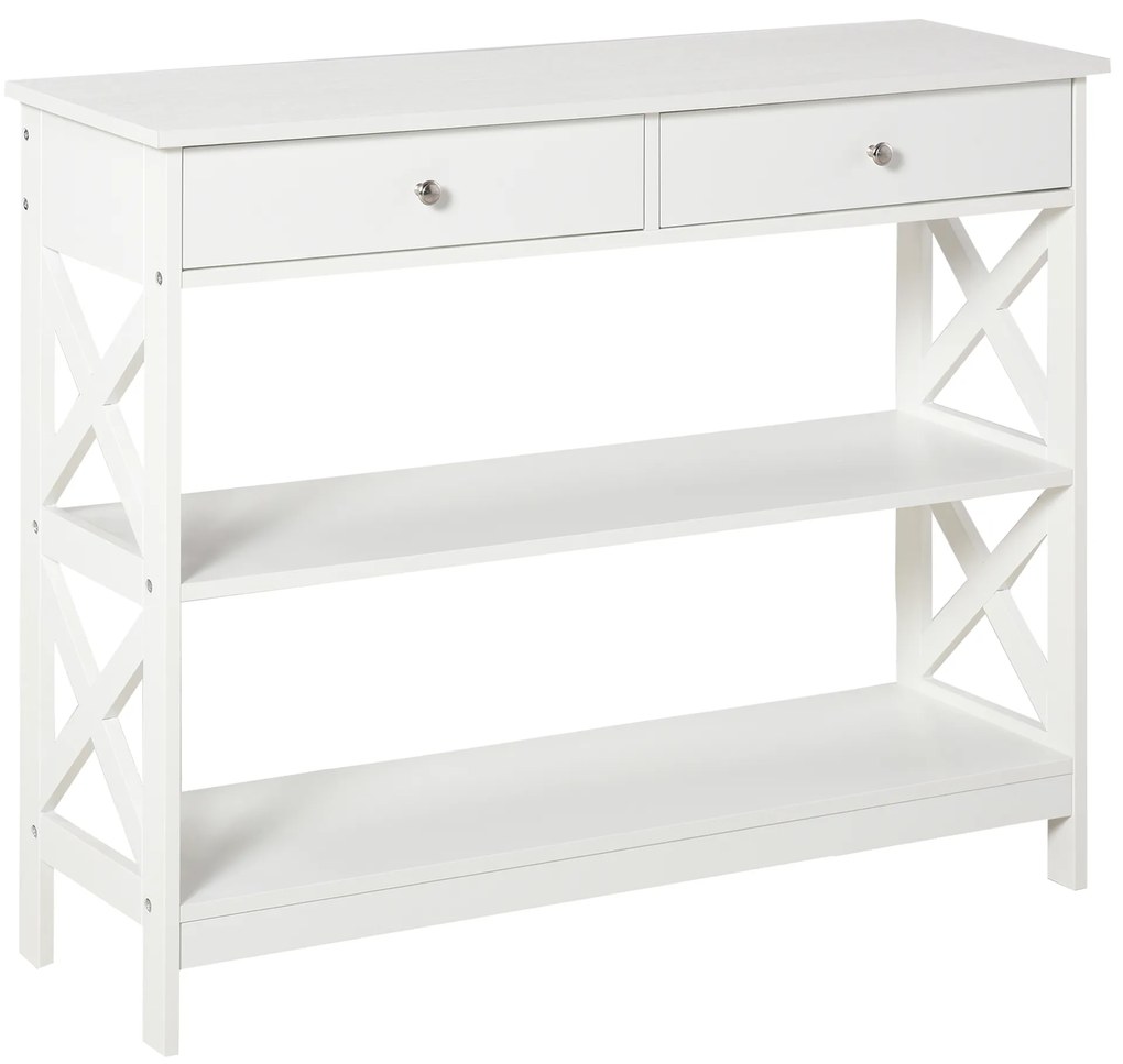 HOMCOM Consolă, cu 2 Sertare și Rafturi Reglabile, Design Modern, Structură Solidă cu Sistem Anti-Răsturnare, 100x30.5x80 cm, Albă | Aosom Romania