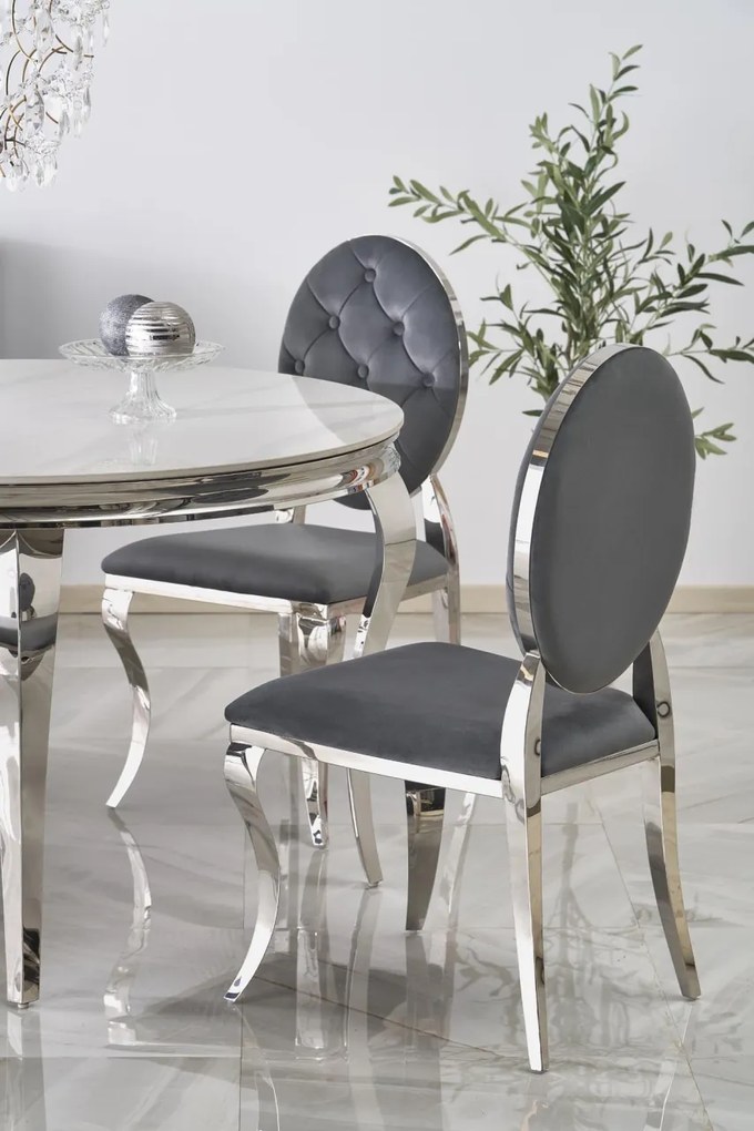 Masa rotunda Reginald marmura alba/argintiu ø120 cm