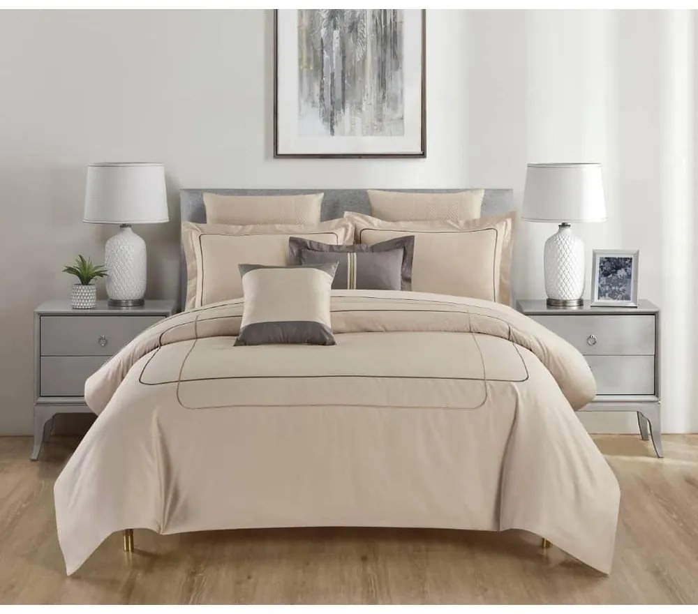 Lenjerie de pat bej din bumbac ranforcé pentru pat de o persoană cu cearceaf inclus, cu 6 piese 140x200 cm Calm of Lines – Mila Home Luxury