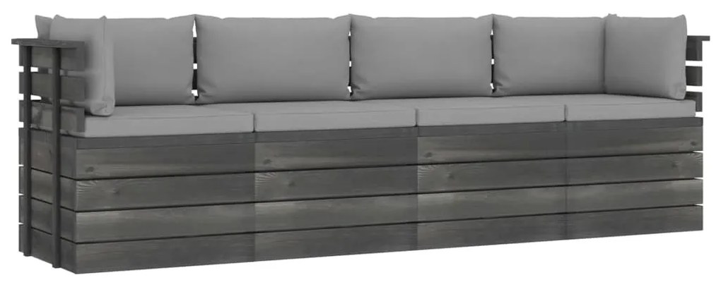 3061744 vidaXL Canapea grădină din paleți, 4 locuri, cu perne, lemn masiv pin