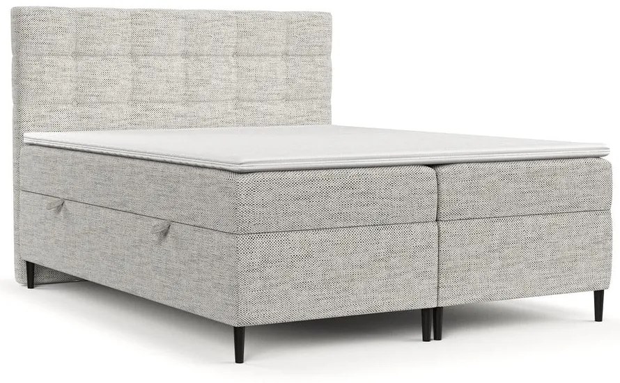 Pat boxspring gri deschis cu spațiu de depozitare 160x200 cm Urbaneo – Maison de Rêve