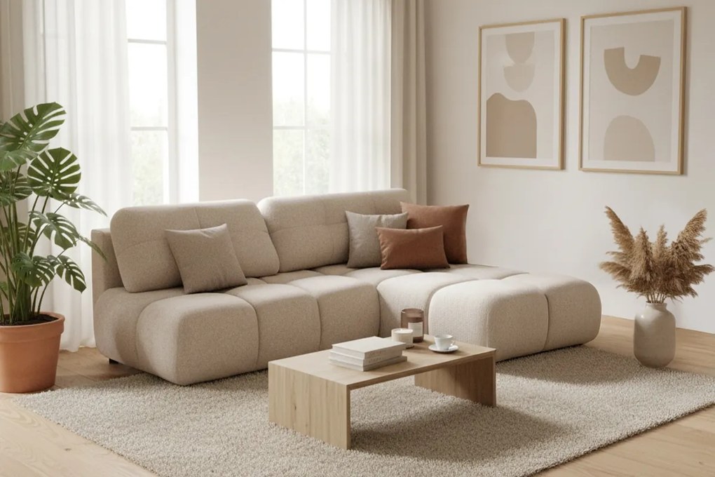 Colțar cu funcție de dormit Lerio dreapta - țesătură hidrofobă bej deschis Blur 02