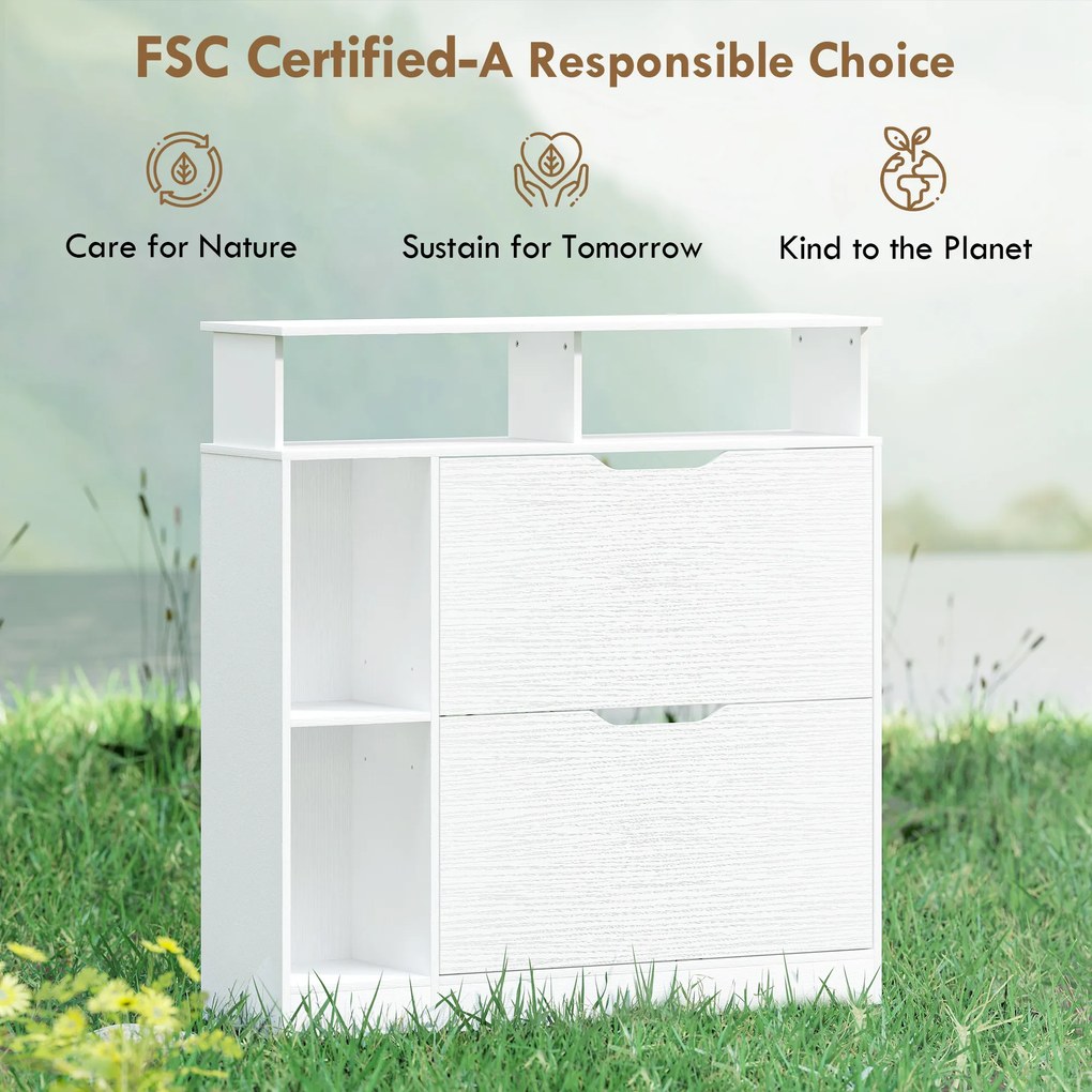 HOMCOM Dulap pentru pantofi, dulap de pantofi, 2 sertare rabatabile, compartimente deschise și raft reglabil, alb | Aosom Romania