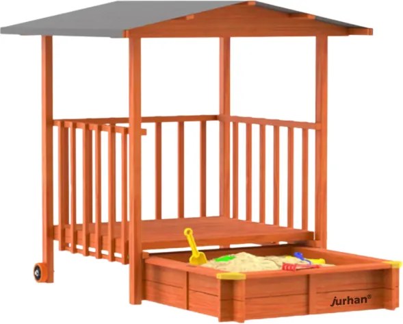 Groapa cu nisip cu verandă SUNNY, 130x130x143cm, maro/gri Jurhan