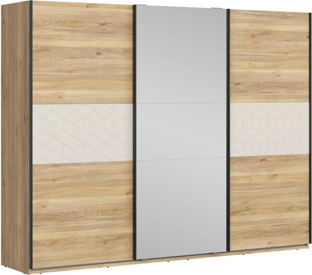 Dressing GLAMOUR, stejar/casmir, PAL, cu 3 usi, 270x61x211 cm