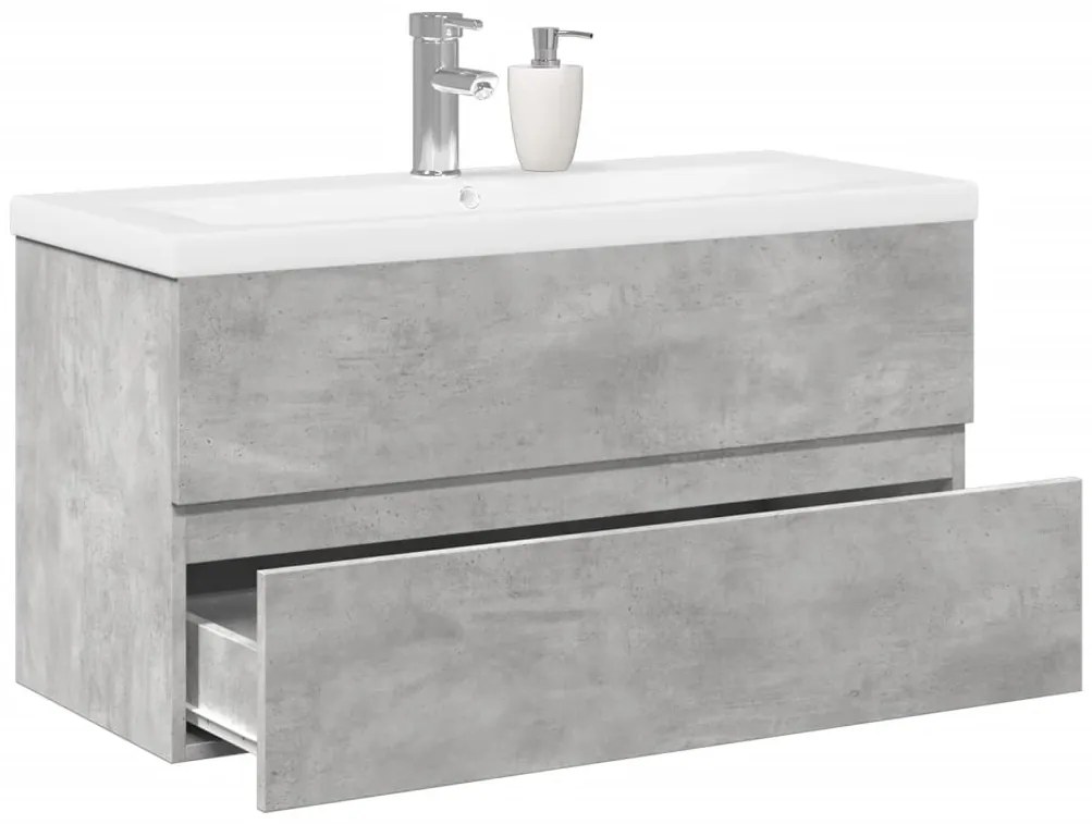 vidaXL Set mobilier de baie, 2 piese, gri beton, lemn compozit