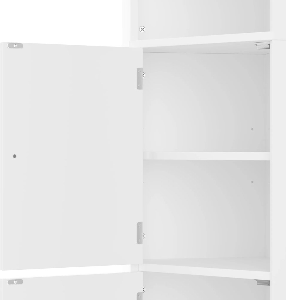 Dulap de baie triunghiular cu două rafturi deschise, pereți despărțitori reglabili, 51,7x32x155,4 cm, Alb