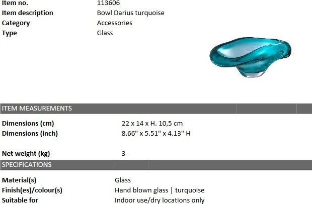 Vas decorativ din sticla design LUX Darius, turcoaz 113606 HZ