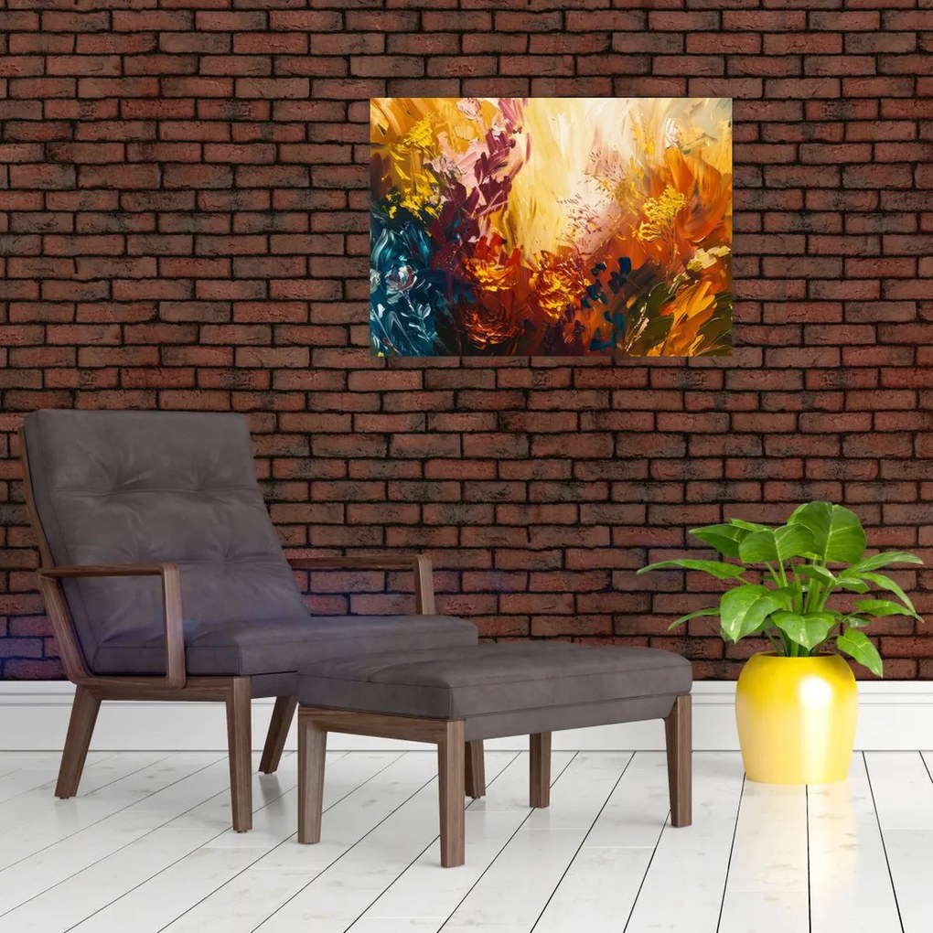 Tablou pe sticlă - pictură abstractă de flori (70x50 cm)