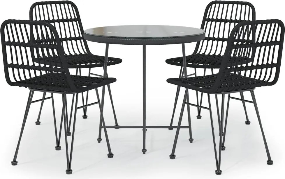 vidaXL Set mobilier de grădină, 5 piese, negru, poliratan