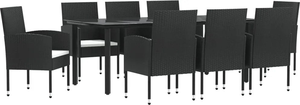 vidaXL Set mobilier de grădină, 9 piese, negru, poliratan și oțel