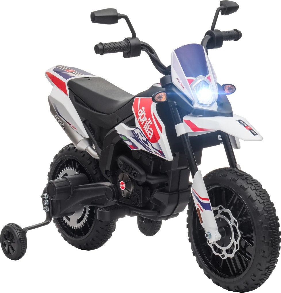 AIYAPLAY Motocicletă electrică pentru copii 12V, 37-96 luni, 2 motoare, roți ajutătoare detașabile, 30 kg, albă | Aosom Romania