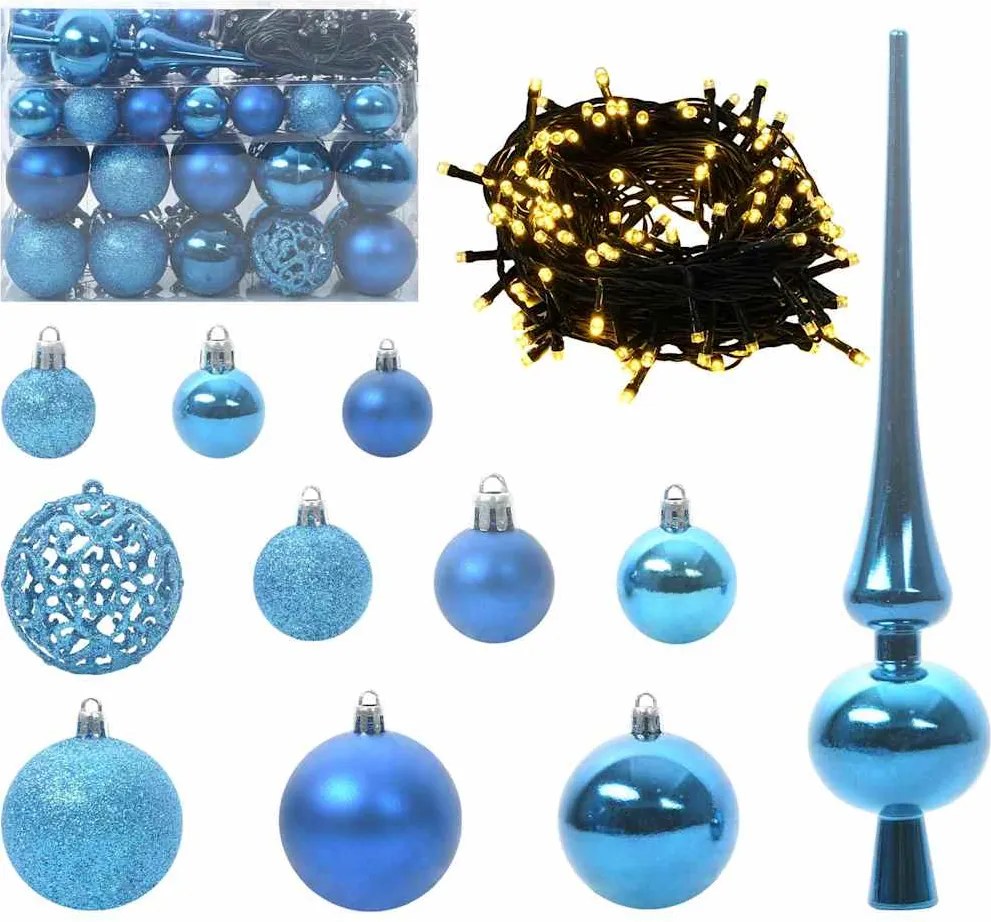 vidaXL Set de Globuri de Crăciun cu 150 LED 61 pcs albastru Plastic