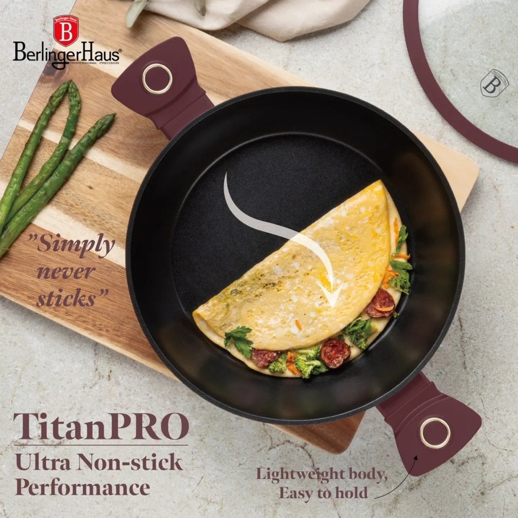 Cratita cu capac 30 cm 4,5L Leonardo Collection Berlinger Haus BH 8039, visiniu mat, mancarea nu se lipeste, compatibila cu inductie