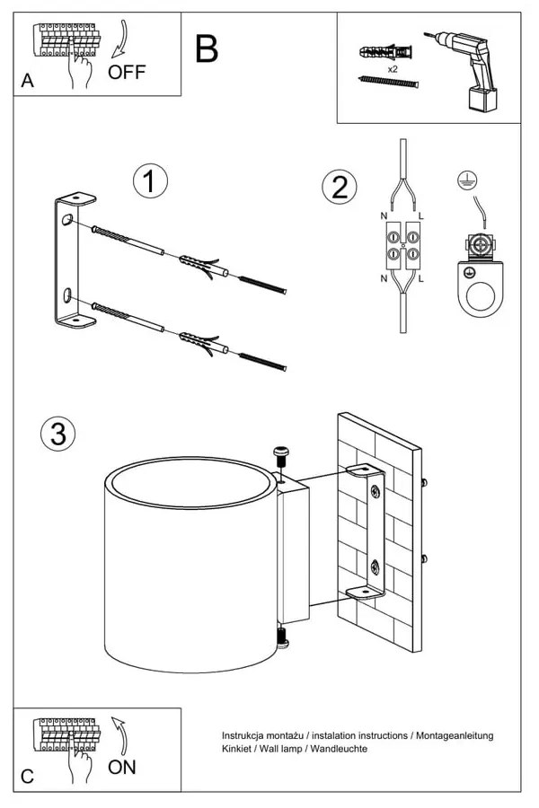 Aplică de perete albă ø 10 cm Gino – Sollux