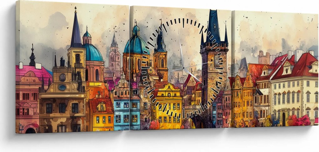 Tablou - Toamna în orașul pictat (cu ceas) (90x30 cm)