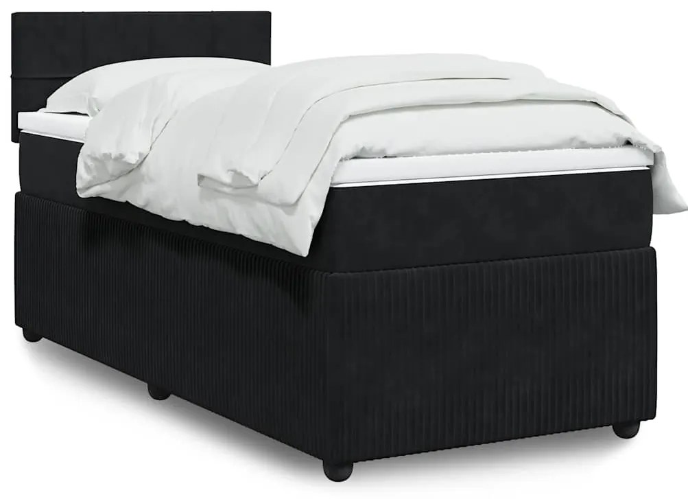 vidaXL Pat box spring cu saltea, negru, 90x200 cm, catifea