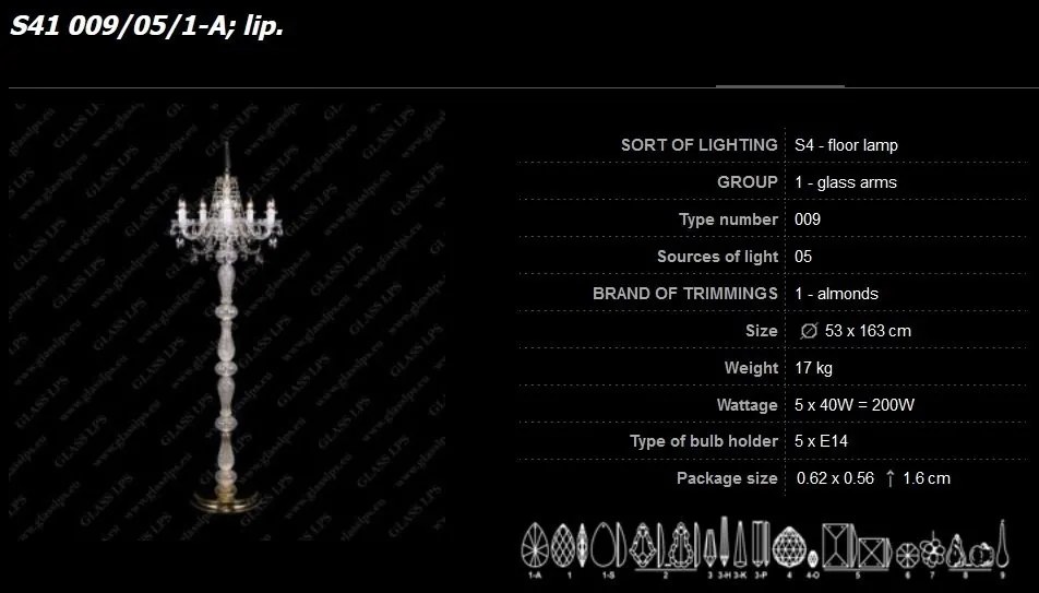 Lampadar cristal Bohemia S41 009/05/1-A
