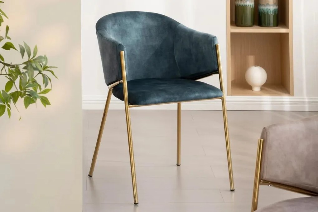 Set de 2 scaune aspect retro, Metal Auriu, Catifea Turcoaz, NOBLESSE A-47581 VC