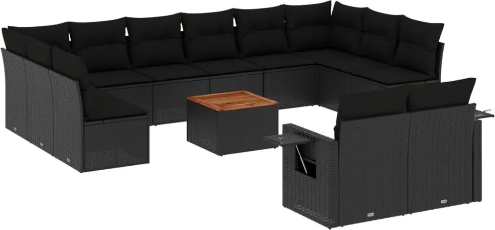 vidaXL Set mobilier de grădină cu perne, 13 piese, negru, poliratan